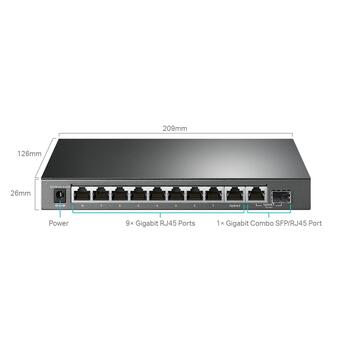 TP-LINK TL-SG1210MPE коммутатор, 9xGigabit RJ45, 1xSFP/RJ45, 8xPoE+, 123W, 20Gbps, VLAN, без вентилятора (TL-SG1210MPE)