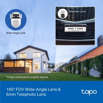 TP-LINK Tapo C545D уличная двухобъективная камера безопасности, 2K 3MP, 165° FOV, 6mm, IP66, двусторонняя связь, AI-детекция (TAPO C545D)