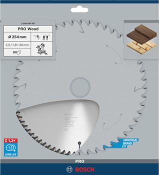 Stacionārā ripzāģa disks 254x30x80, kokam, Paneļzāģiem PRO WOOD RIPZĀĢA ASMENS, 2608640437, BOSCH (2608640437)