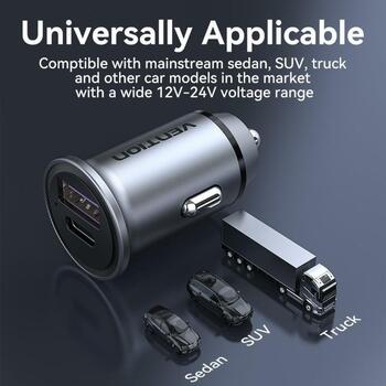 Vention Lādētājs 30W FFFH0, 1x USB-C 30W, 1x USB-A 30W, PD3.0, QC3.0, Universāls, Pelēks (FFFH0)