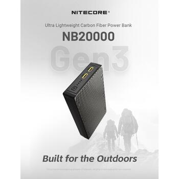 Nitecore Power Bank NB20000GEN3 20000 мАч, Li-Ion, 3.6 В, 2 USB Type-C, 22.5 Вт, IPX5, черный (NB20000GEN3)