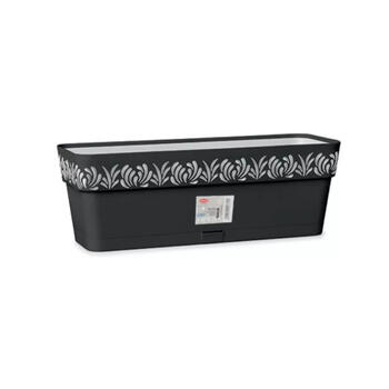 Stefanplast Gaia 2188803 puķu kaste ar paliktni, 50x18x17cm, 9,5L, melna, pašlaistīšana, ārtelpām (2188803)