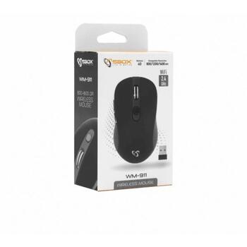 Sbox Bezvadu pele WM-911B, 800-1600 DPI, 6 pogas, 10 m, RF 2,4 GHz, gumijas pārklājums, ergonomisks dizains (WM-911B)