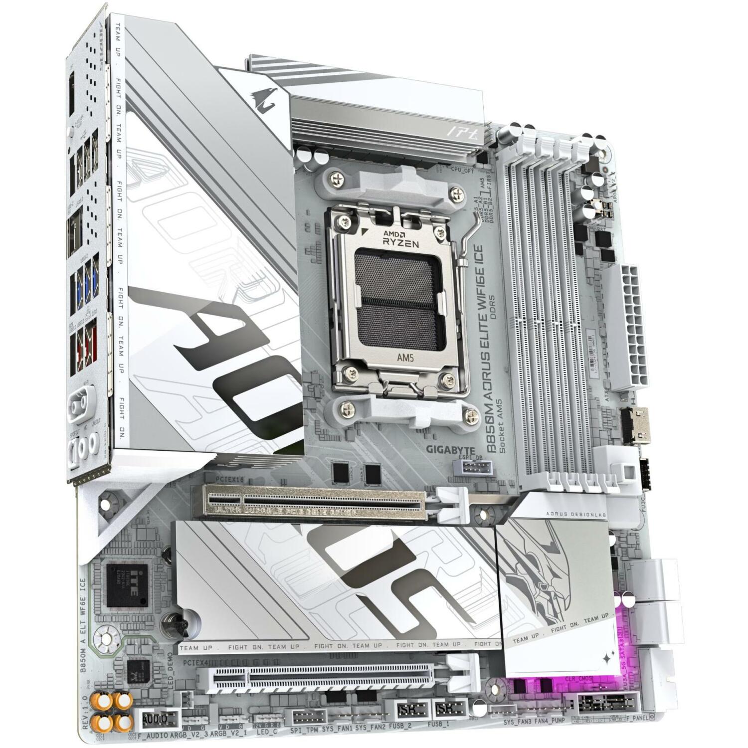 Gigabyte Материнская плата B850M A ELT WF6E ICE, 12+2+1 фазы, DDR5 4 DIMM, PCIe 5.0 x16, M.2 Gen5, 2.5GbE LAN, Wi-Fi 6E (B850M A ELT WF6E ICE 1.1)