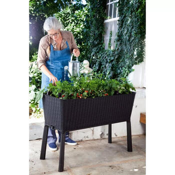 Keter Easy Grow Rattan Waves puķu pods, 29194592939, 120L, 114x49,3x75,7cm, laistīšanas sistēma, drenāžas krāns (29194592939)