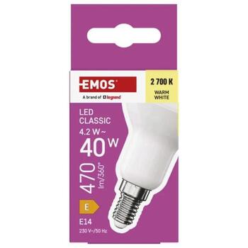 Emos LED лампочка Classic R50 ZQ7E21, 4,2 Вт, 470 лм, теплый белый, 230 В/50 Гц, 120°, 30 000 часов, E14 (ZQ7E21)