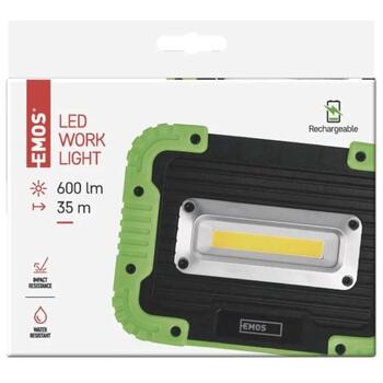 Emos COB LED аккумуляторный рабочий светильник P4534, 600 lm, 3000 mAh, 2 режима, IP44, ударопрочный, USB кабель (P4534)