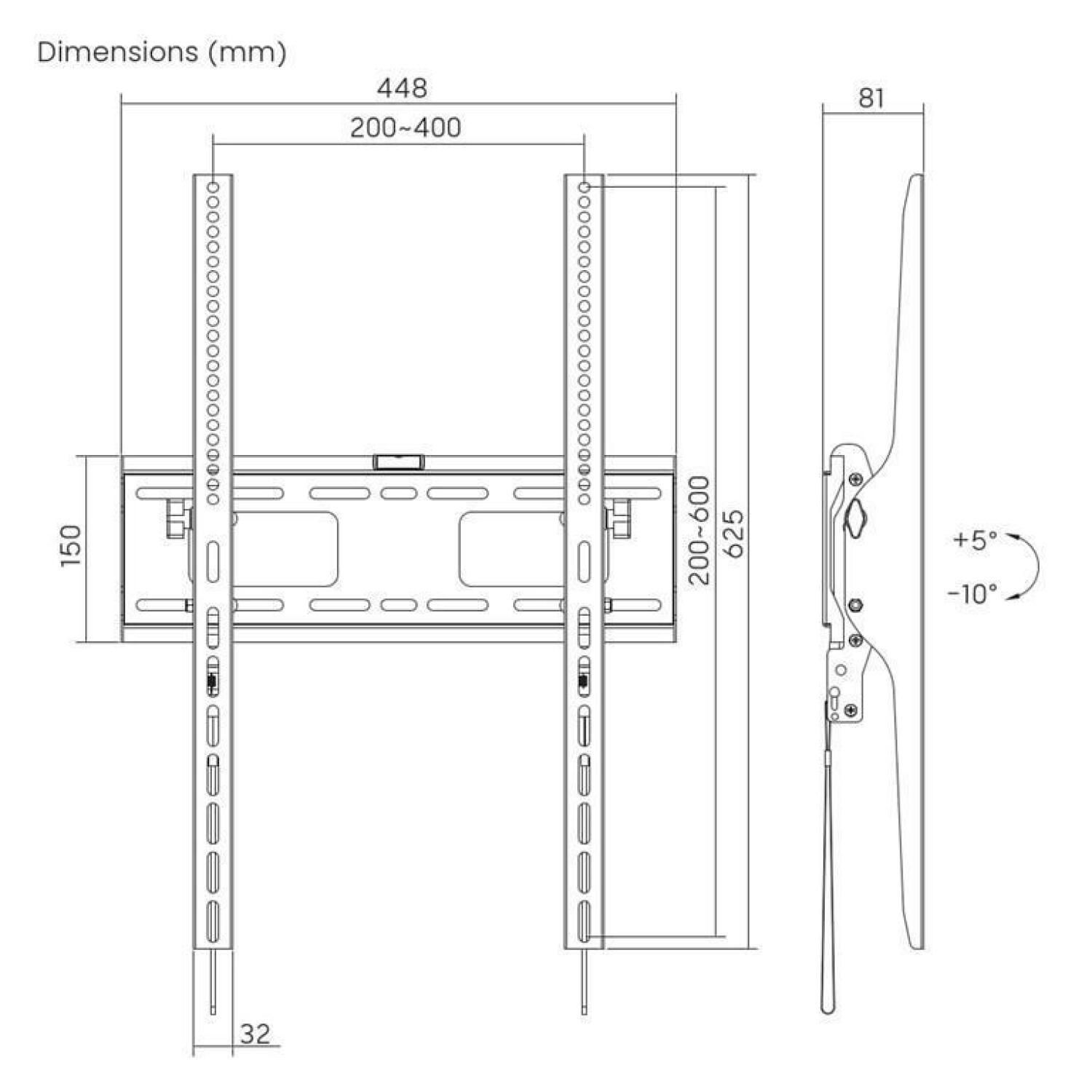 Gembird televizora stiprinājums WM-75T-03, maksimālā slodze 75 kg, minimālais ekrāna izmērs 94 cm (WM-75T-03)