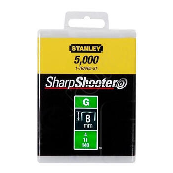 Скобы Stanley 1-TRA705-5T, 8мм, 11.4мм, 5000 шт, тип G, оцинкованная сталь, защита от коррозии (1-TRA705-5T)