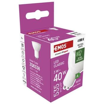 Emos LED лампа MR16 ZQ8338, 3 W, 535 lm, 230 V, 100°, 4000 K, класс A, GU10, SMD, 30 000 циклов (ZQ8338)