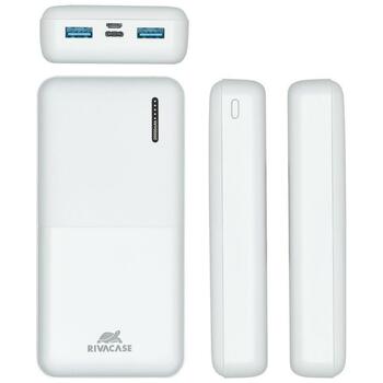 Rivacase Power Bank akumulators VA2572WHITE, 20000mAh, 20W, LiPo, QC 3.0, USB Type-C, 3x3A (VA2572WHITE)