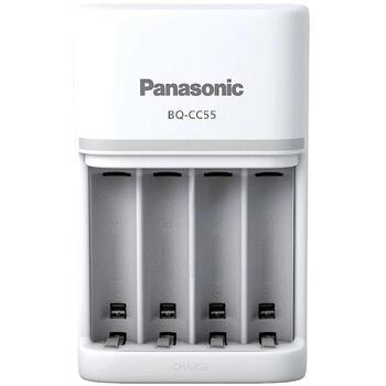 Panasonic Зарядное устройство BQ-CC55E, 1.5 ч, AA/AAA, 4 аккумулятора, 100-240В, белый (BQ-CC55E)