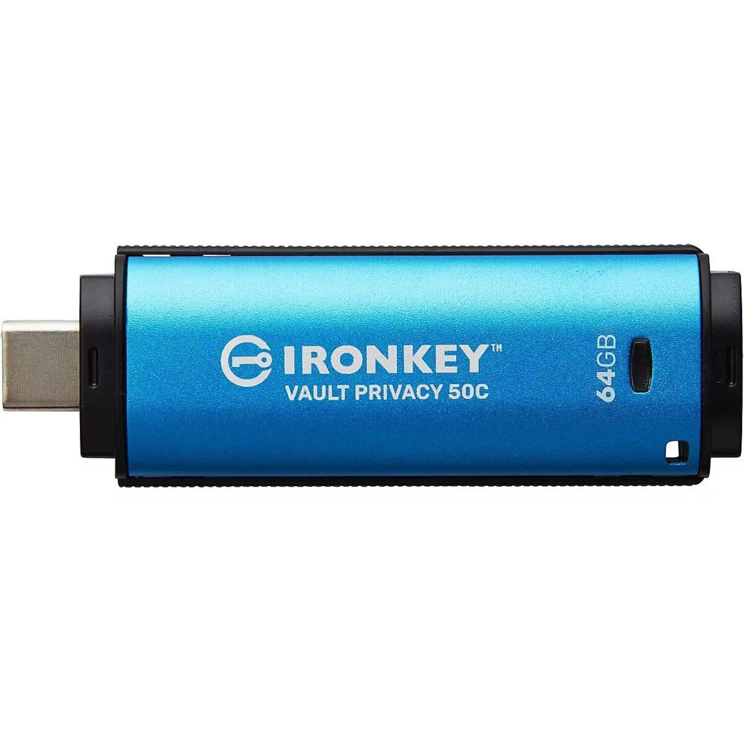 Kingston USB флеш-накопитель IKVP50C/64GB, 64GB, USB Type-C, 3.2 Gen 1, 250MB/s, 180MB/s, AES-256-XTS, FIPS 197, IPX8 (IKVP50C/64GB)