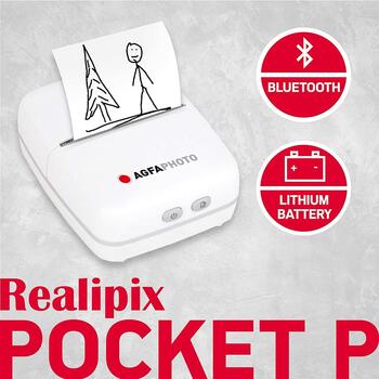 Agfa Photo Realpix карманный принтер APOCPWH, 100mm, 57mm, 30mm, 203dpi, Bluetooth, Li-ion аккумулятор (APOCPWH)