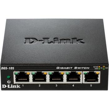 D-Link коммутатор DGS-105/E, 5x 10/100/1000 Mbps, L2, неуправляемый, 10 Gbit/s, QoS, IGMP Snooping, металлический корпус (DGS-105/E)
