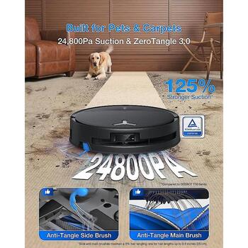Ecovacs робот-пылесос DEEBOT T80S OMNI BLACK, 24800 Па, 6400 мАч, влажная и сухая уборка, Wi-Fi, черный (T80S OMNI BLACK)
