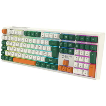 Bezvadu mehāniskā spēļu klaviatūra 108 taustiņi RGB 2.4 GHz + Bluetooth + USB Whisper-Quiet Brown Shadder GKW-11 Balta CND-SKBW11 CANYON (CND-SKBW11)