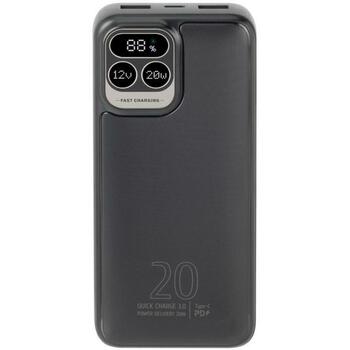 Rivacase Power Bank akumulators VA2521, 20000 mAh, 20W PD, 2xUSB-A, 1xUSB-C, LCD displejs, pelēks (VA2521)