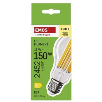 Emos LED лампа FILAMENT A70 ZF5D82, 18 W, 230 V, 2452 lm, 2700 K, E27, 360°, 8 чипов, класс D (ZF5D82)