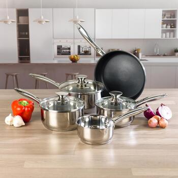 Russell Hobbs Classic Collection S/S набор сковород BW06572EU72, 5 шт., 14-24 см, нержавеющая сталь, стеклянные крышки (BW06572EU72)