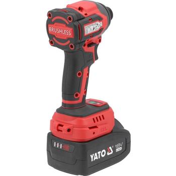 Yato ударная отвертка YT-82798, 18В, 1/4'', 230Нм, 4Ач, 4 скорости, 3000 уд/мин, Li-ion, бесщеточный двигатель, LED подсветка (YT-82798)