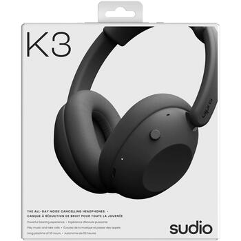Sudio наушники K3 K3BLK, 40мм, 32Ом, 103дБ, Bluetooth 6.0, 55ч, 15м, активное шумоподавление, микрофон, стерео (K3BLK)