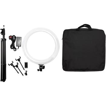 Rio LED gredza gaisma RL18-EU/1.2, 48W, 12V, 45cm, 2m statīvs, 3 gaismas krāsu režīmi, spilgtuma regulēšana (RL18-EU/1.2)