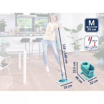 Leifheit Clean Twist M Ergo Mobile 1052121, grīdas uzkopšanas komplekts, 110-140cm, 360° rotācija, mikrošķiedras lupata (1052121)