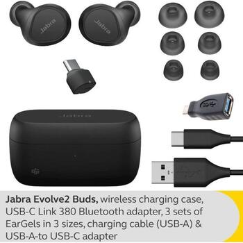 Jabra Наушники Evolve2 Buds 20797-999-999, 20м, 5.4г, 1xUSB, 20-20000Гц, ANC, Bluetooth, 33ч аккумулятор (20797-999-999)