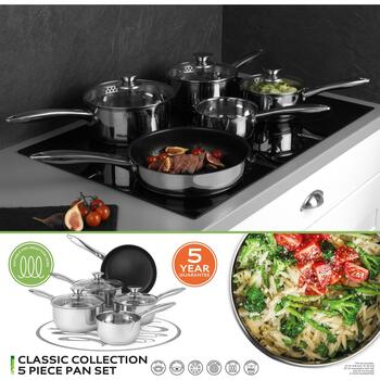 Russell Hobbs Classic Collection S/S набор сковород BW06572EU72, 5 шт., 14-24 см, нержавеющая сталь, стеклянные крышки (BW06572EU72)