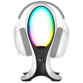 Subsonic SA5682 Electra 4-in-1 austiņu statīvs, 2xUSB-A, 1xUSB-C, RGB LED, galda lampa, figūriņu displejs (SA5682)