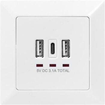 Digitus умная розетка DA-70618, 2x USB-A, 1x USB-C, 5V, 3.1A, 250VAC, 50Hz, RAL 9003, защита от перегрузки (DA-70618)