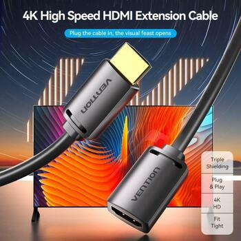 Vention HDMI кабель AHCBD 4K@60Hz, 0.5 м, прямой разъем, золотые контакты, HDR, черный (AHCBD)