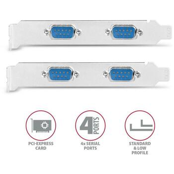 Axagon Adapteris PCEA-S4N 4x RS-232 250 kBd PCIe 5 Gbit/s, CE, RoHS, SP un LP, 1 gab. (PCEA-S4N)