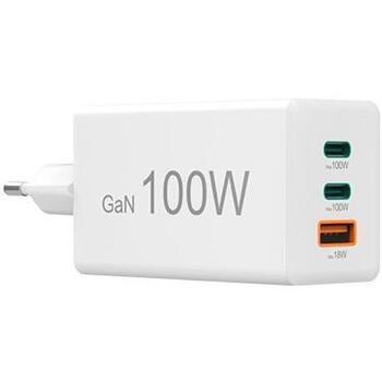 Hama зарядное устройство 001251400000, 100W, GaN, PD, QC 2.0, QC 3.0, 2x USB-C, 1x USB-A, 100-240V, белый, универсальное (001251400000)