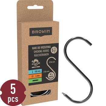 Browin S-образные крючки 311206, 100мм, Ø4мм, 5 шт, прочная нержавеющая сталь, безопасно для пищи (311206)