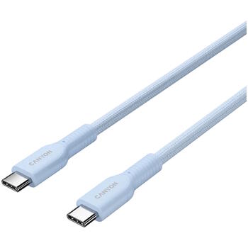 Vads ar USB C līdz USB C savienojumu 60 W ātro uzlādi un krāsainu pītu pārklājumu OnWire 60CL C-C 60W COLOR Braided 1 m Gaiši Zils CND-CCAP60AB10LBL CANYON (CND-CCAP60AB10LBL)