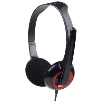 Gembird наушники MHS-002 20-20000 Гц, 32 Ω, 105 дБ, 3.5 мм, складной микрофон, закрытая акустика, черный/красный (MHS-002)
