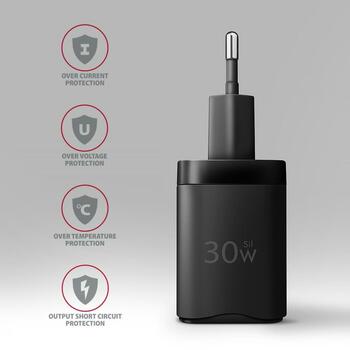 Axagon зарядное устройство ACU-PD30 30W, 1x USB-C, 100-240V, быстрая зарядка, защита от перегрузки, черный (ACU-PD30)