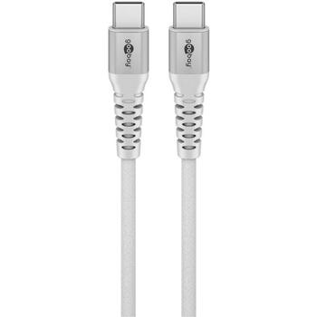 Goobay USB-C Supersoft Textile Cable 70194, 2m, 3A, 60W, 480Mbps, balts, metāla spraudnis, aizsardzība pret locīšanu (70194)