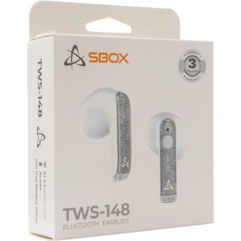 Sbox Беспроводные наушники EB-TWS148-W, 20-20000Гц, 32Ω, 90дБ±3, 10м, Bluetooth 5.3, 3-4ч разговор/музыка (EB-TWS148-W)