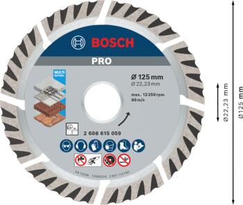 Dimanta grieš. disks * Universal 125x22.23 mm, Mazām leņķa slīpmašīnām PRO MULTI MATERIAL DIMANTA GRIEZĒJDISKS, 2608615059, BOSCH (2608615059)