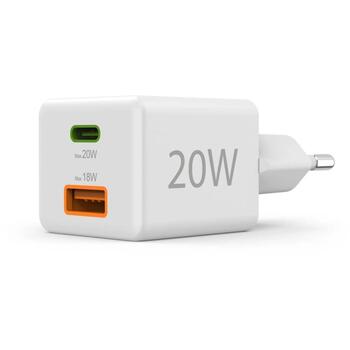 Hama Зарядное устройство 00201991, 100–240V AC, 20W USB-C, 18W USB-A, 2 порта, Power Delivery, белый (00201991)