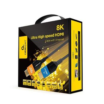 Gembird HDMI кабель CC-HDMI8K-AOC-5M, 5м, 48Гбит/с, 8K, HDMI 2.1, активная оптическая технология, металлические разъемы (CC-HDMI8K-AOC-5M)