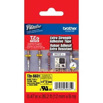 Brother лента для этикеток TZE-S631, 1.2см, 8м, черный на желтом, TZe, ламинированная, сверхпрочный клей, водостойкая (TZE-S631)