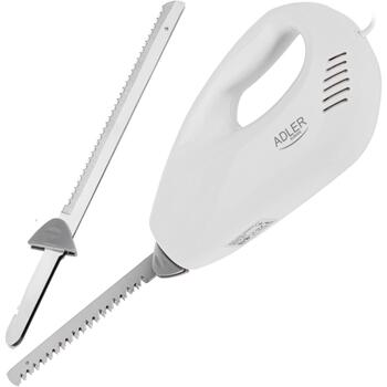 Adler Электрический нож AD 4512, 200 W, 850 g, Нержавеющая сталь, 2 ножа, 29 см длина лезвия, 1 м шнур питания, Белый (AD 4512)