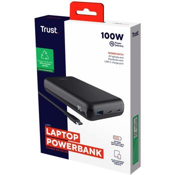 Trust Power Bank 25240 100 Вт, 5 А, 2 USB Type-C, 1 USB Type-A, Quick Charge 3.0, черный (25240)