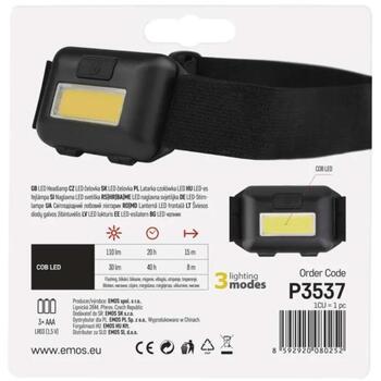 Emos налобный фонарь P3537, 110 lm, 15 m, 3x AAA, 3 режима, 20-40 ч работы, ударопрочный (P3537)