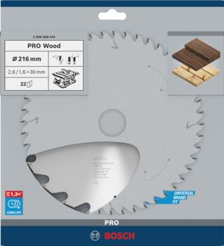 Ripzāģa disks 216x30 mm Optiline Wood Z22, Galda zāģiem PRO WOOD RIPZĀĢA ASMENS, 2608838410, BOSCH (2608838410)