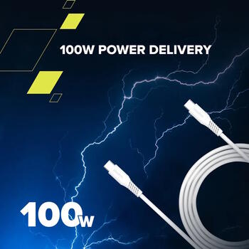 Vads ar USB C līdz USB C savienojumu un 100 W ātro uzlādi CC100SC C-C 100W 2 m Balts CNS-CC100SC20W CANYON (CNS-CC100SC20W)